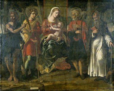 Madonna en Kind met Johannes de Doper, Antonius en andere heiligen, 1534 door Italian School